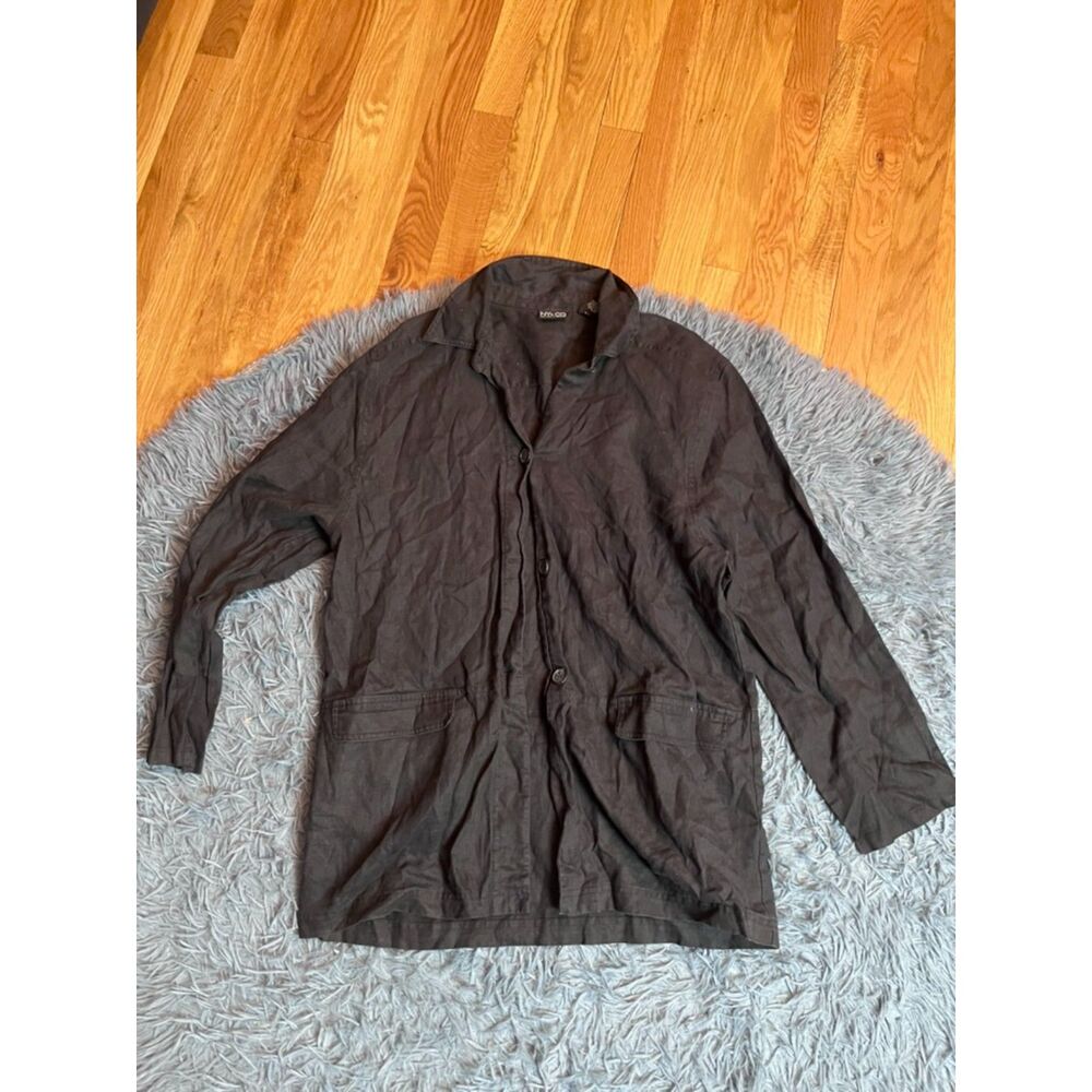 Vintage Ny&Co Black Linen Button Down Shirt Size M